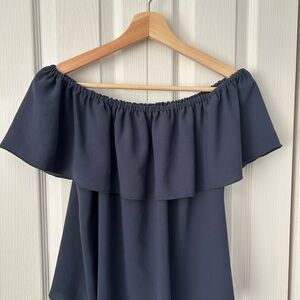Aritzia Wilfred Dark Blue Off-Shoulder Blouse